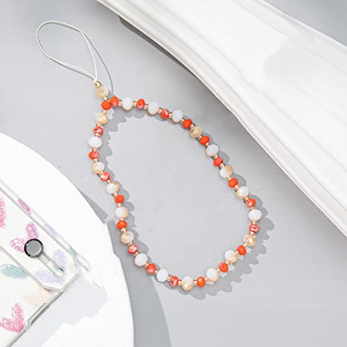Böhmische Anti-Verlorene Handy Lanyard,Bunte Perle Telefon Lanyard Handykette Handschlaufe Universale Telefonkette Handy Charm Handyhülle Anhänger Dekoration Zubehör Handyanhänger für Damen,Orange