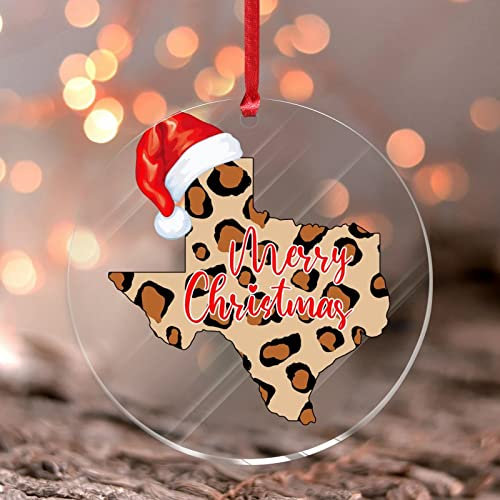 Texas Weihnachtsschmuck Vereinigte Staaten Langstrecke Rund Weihnachtsbaum Ornament Wild Leo Muster Leopard Haut Acryl Weihnachtskugel für Urlaubsdekoration