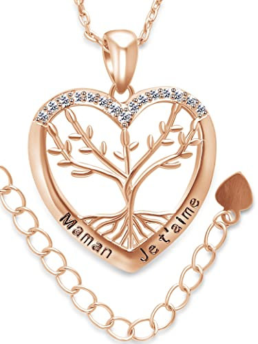 Générique Bijoux Arbre de Vie Coeur Gravé Maman Je t'aime Avec des Cristaux Etincelants. Cadeau Fete des Meres Collier Original. Noel, Anniversaire, Saint Valentin (Collier Arbre - Maman Je t'aime)
