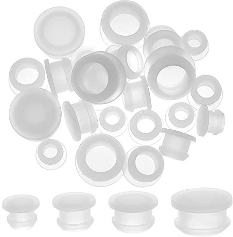 GORGECRAFT 24Pcs 4 Sizes Salt and Pepper Shaker Stoppers Silicone Stoppers 16mm 12mm 10mm 8mm Inner diameter Replacement Plug Bottle Caps Reusable White Round End Cap for Bottles Pipes Flower Pots