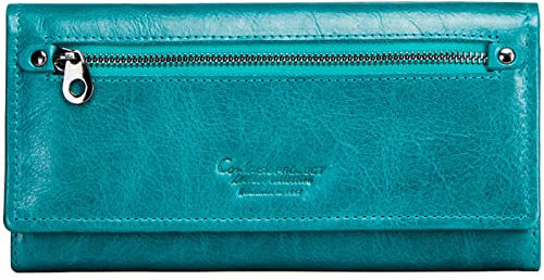 LOXO CASE Damen Geldbörse Leder mit RFID-Schutz Lange Portemonnaie mit Große Kapazität, Elegante und Süße Damen Geldbeutel mit 11 Kartenschlitz - hochwertiger Geldbeutel,Peacock Blue