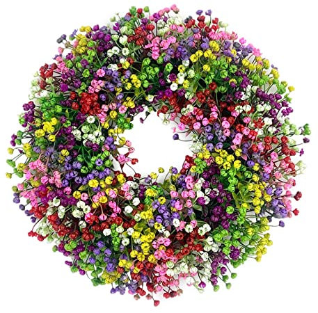 Door Wreath, Spring Gypsophila Wreaths Large Artificial Wreaths Front Door Spring Decor Summer Garland 40cm for Home Bedroom Wall Party and Festival Decor