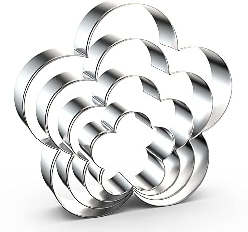 QAAQS Plum Blossom Flower Cookie Cutter Set - 5 Inch, 4 Inch, 3 Inch, 2 Inch - Five Petal Scalloped Edge Spring Flower Cookie Cutters Shapes Molds - Stainless Steel