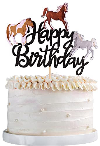 1 Stück Pferde Tortendeko Geburtstag Cake Toppers Wildes Tier Kuchen Deko Horse Dekoration Pferde Tortendeko für Baby Dusche Geburtstag Thema Party Torte Dekorationen Schwarz