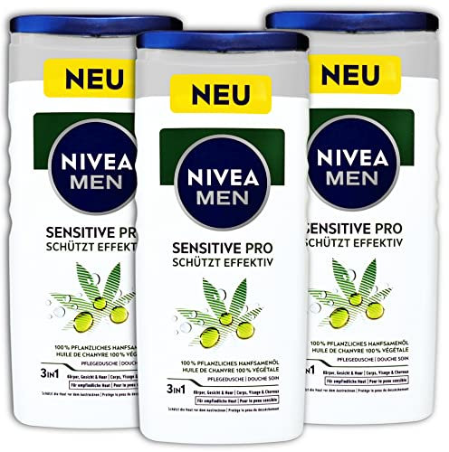 3 er Pack Nivea Men 3in1 Sensitive Pro Duschgel Shower Gel mit Hanfsamenöl 3 x 250ml