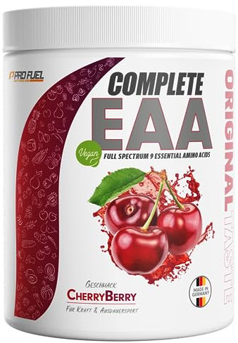 EAA Pulver 500g KIRSCHE - 12.500mg essentielle Aminosäuren, unglaublich lecker & erfrischend - COMPLETE EAA mit allen 9 EAAs inkl. Histidin - EAA vegan Aminosäuren Pulver - Amino Drink