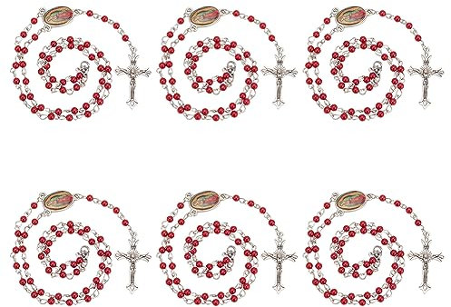nbeads 6 Stück Acryl-Perlen-Rosenkranz-Halsketten, Dunkelrote Imitationsperle Rosenkranz-Halskette Emaille-Metall-Anhänger Perlenkette Für Frauen Geschenk-Dekoration