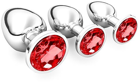 halercay 3pcs plug anale, Plug anale debutant Grand Moyenne Petite taille Plug,et Facilement Nettoyable,anal en métal avec diamant en cristal transparent,Sex toys butt plug pour homme femme (Rouge)