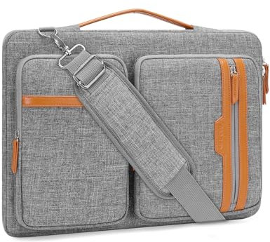 MOSISO 360 Protective Laptop Bag, 13.3 inch Computer Bag Compatible with MacBook Pro 14, HP, Dell, Asus Notebook, Side Open Sleeve with 2 Rectangle Zipper Pockets&Extendable Handle, Gray