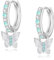 Miss Lovie Ohrringe für Mädchen Kinder Creolen Nickelfrei 925 Sterling Silber mit Schmetterling Anhänger Mädchenohrringe Charm Design Hypoallergen Silberohrringe Türkis