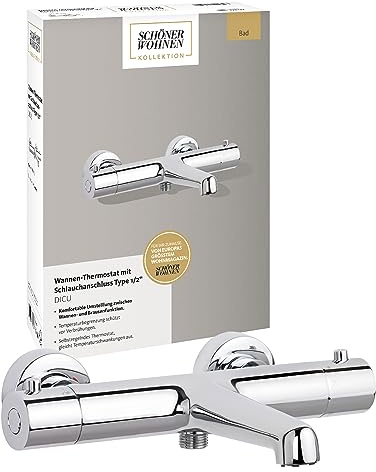 Schöner Wohnen Kollektion Wannen-Thermostatarmatur Dicu, Thermostat-Armatur Wanne, Brauseabgang Typ 1/2 '', Umsteller, Mischbatterie Wanne Thermostat, Chrom