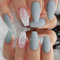 24Pcs French Press On Nails Medium, Coffin False Nails Ballerina Gray Blue Stick on Nails, Removable Glue-on Nails with Adhesive Tabs, Acrylic Full Cover Fake Nails for Women Girls Nail Art