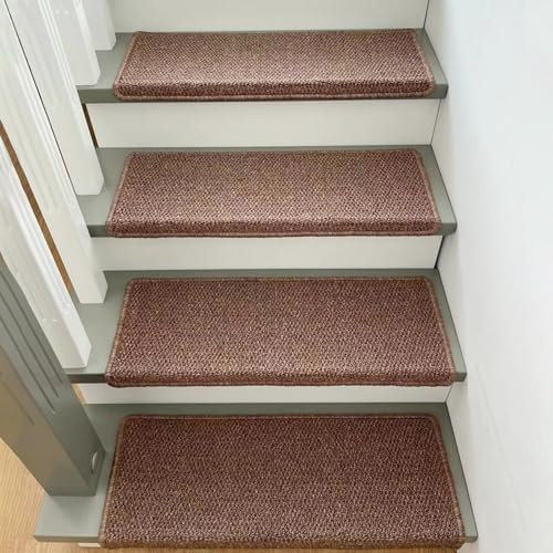 Bullnose Carpet Stair Treads Non Slip,Self Adhesive Imitation Sisal Indoor Stair Runner Rugs Cover Mat,Safety Edge Stair Carpet Runner Protector,Peel&Stick Stairway Grip Step Treads for Elder,Kid,Dog