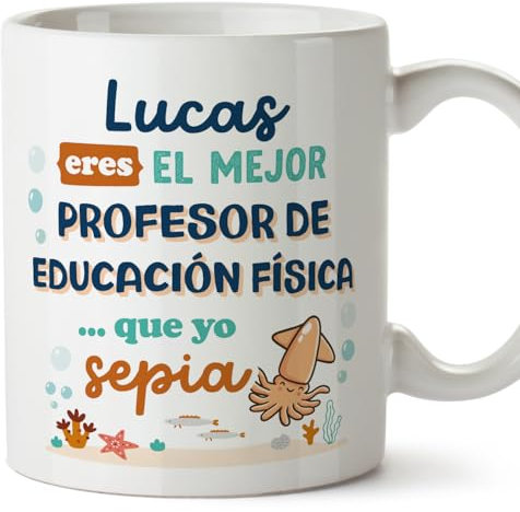 MUGFFINS Tazas Personalizadas para PROFESOR DE EDUCACION FÍSICA hombre - En Español - Mejor que yo Sepia - 11 oz / 330 ml - Regalo Personalizable original y divertido