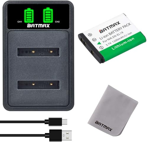 Batmax EN-EL19 en EL19 Batterie et Chargeur avec USB Port pour Nikon Coolpix S33 W150 S2500 S2600 S2700 S2800 S3100 S3200 S3300 S3400 S3500 S3600 S3700 S6400 S6500 S6600 S6800 S6900 A100