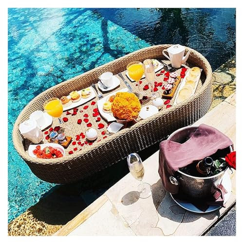 Schwimmender Tabletttisch für den Pool, ovale schwimmende Platte aus Rattan für den Pool, für Pool-Strandparty oder Whirlpool-Lounge