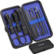 Glamne Maniküre-Set, Nagelknipser-Set, professionelle Edelstahl-Nagelpflege-Werkzeuge mit Leder-Reiseetui, 10-in-1, Blau