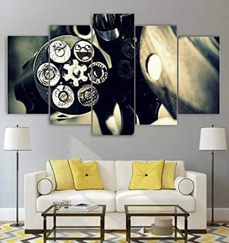 5-Teiliges Leinwandbild, Munition Für Revolverpistolen Poster, Gemälde Auf Leinwand, Wandkunst Für Zuhause, Wanddekoration, Ohne Rahmen 100 X 50 Cm Schlafzimmerbürohotelwandkunstfoto