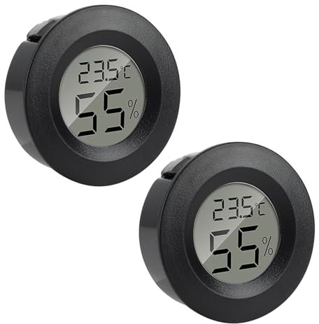 2 Pcs Reptile Thermometer Hygrometer, LCD Digital Display Round Monitor Humidity Meter Temperature Gauge Monitor for Babyroom Greenhouse Basement Lizard Spider Tortoise Tank Humidifiers Dehumidifiers