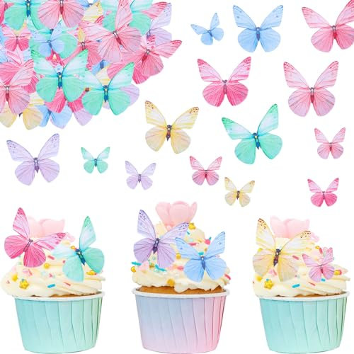 ALEGRE 72 Stück Schmetterlinge Tortendeko Essbar,Essbare Schmetterling Kuchen-Deckel,Esspapier Tortendeko Schmetterling Muffin Deko,Essbare Schmetterlinge für Torte zum Hochzeit Geburtstag Taufe