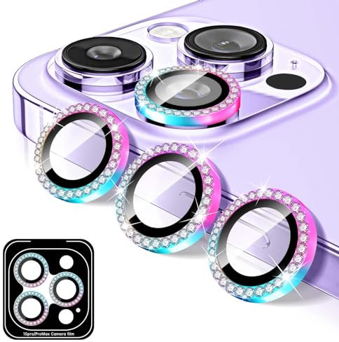 Kucheed Protecteur D'objectif D'appareil Photo Compatible avec iPhone 12 Pro Max, Diamond Couvercle D'objectif de Caméra en Verre Trempé à Paillettes, Film D’anneaux en Métal