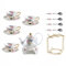 HSTWODE - Juego de té de flores europeas de 15 piezas, juego de té de porcelana de hueso, set de café, tetera de cristal calentado, para regalo y hogar, boda (patrón de pájaros y flores)