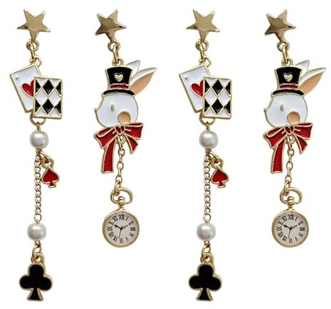 OATIPHO 3 Paar Kaninchen Poker Ohrringe Baumelnde Ohrringe Ästhetische Medaillons Für Frauen Baumelnde Ohrstecker Ohrhänger Miss Spielkarten