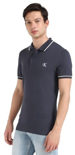 Calvin Klein Herren Poloshirt Kurzarm Tipping Slim mit Stretch, Blau (India Ink), L