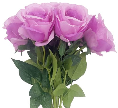 Cityjoy Künstliche Seidenblumen, rote Rosen, 10 Stück, künstliche Rosen mit Langen Stielen, realistische Kunstrosensträuße für Hochzeitsdekorationen, Brautpartys (ZY004RS Light Purple)