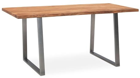 FineBuy Schreibtisch Akazie Massivholz/Metall Computertisch Baumkante, Homeoffice Bürotisch Massiv mit Trapezbeinen in Chrom, Holztisch Laptoptisch Arbeitszimmer