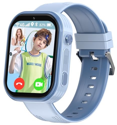 4G Kinder Smartwatch,GPS Smartwatch Kinder mit 4G Telefon Video Anruf Voice Chat SOS Schulmodus Puzzle Spiele, Mädchen Jungen (Hellblau)