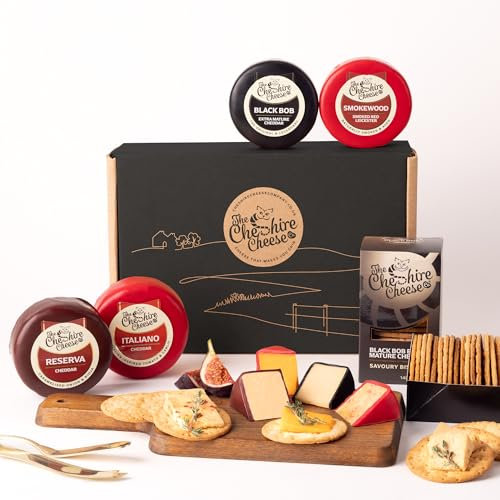 Cheshire Cheese Company | Cheese & Biscuits Favourites Deli Gift Box | Filled with 4 x Luxury Waxed Cheese Truckles, Small-Batch Cheddar Biscuits, in presentation box | Perfect for Cheese Lovers