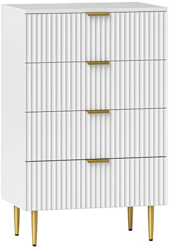 HOMCOM Kommode 4 Schubladen Kommode Zimmer modernes Aufbewahrungsmöbel mit goldenen Griffen und Füßen, für Schlafzimmer, Wohnzimmer, ABM. 60 x 40 x 96 cm, weiß
