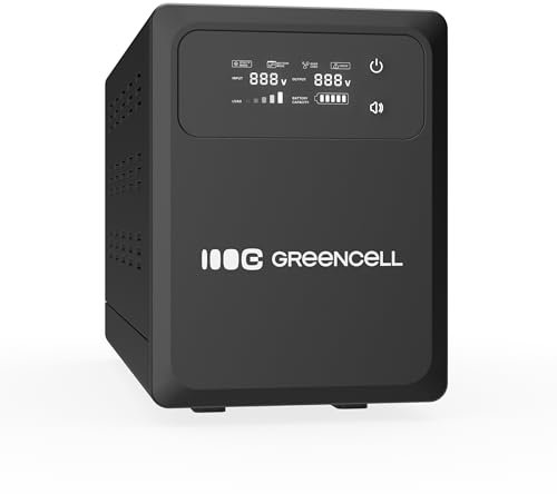 Green Cell SAI 500 W 800 VA PowerCore, Fuente de alimentación de Emergencia con Pantalla LCD, AVR UPS con Onda sinusoidal Pura, conexión de batería Externa, protección contra sobretensión