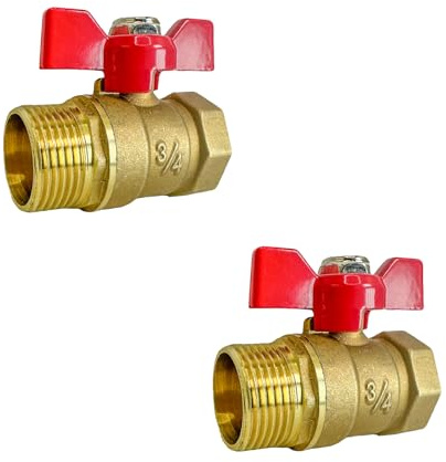 2 Stück Messing Kugelhahn 3/4 Zoll Mit PTFE Band, Absperrhahn 3/4 Zoll, Absperrventil 3/4 IG/AG, Aussengewinde/Innengewinde, Für Wasserhahn Wasserleitungen, Rotem Flügelgriff, DN20, 300WOG