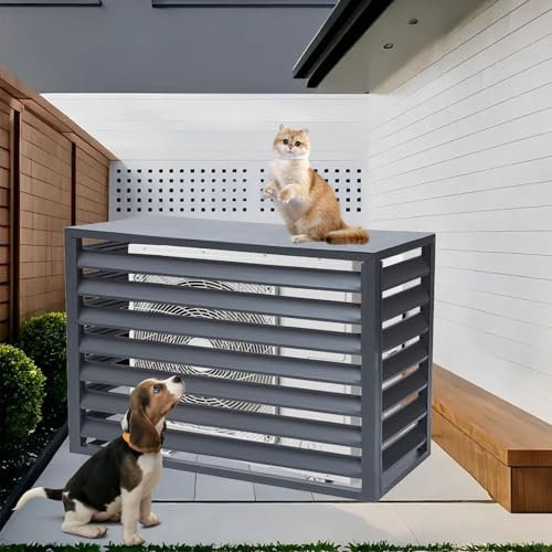 Cache Climatiseur Exterieur Aluminium, Cache Pompe a Chaleur Extérieur, Réduction du Bruit, Bonne Ventilation, Large Gamme D'applications(Grey,100cm)