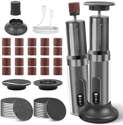 AOOWU Electric Foot File Hard Skin Remover, 2 in 1 Foot File Electric Callus Remover for Feet with Charging Dock, Electric Foot Sander Pedicure Tools with 40pcs Sandpaper Discs & Ring