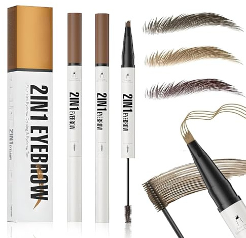 Brown Dual-Ended Eyebrow Pen, 4-Prong Tip And Spoolie Brush, 1 Piece | Controlled Filling, Outlining And Grooming, Fine Brow-Like Lines, Daily Make-Up Routines And Travel Touch-Ups