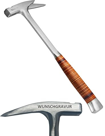 PICARD Ganzstahl-Latthammer Nr. 790 lang mit individueller Lasergravur | Personalisiertes Geschenk für Zimmerer, Schreiner & Dachdecker | Ledergriff geraut