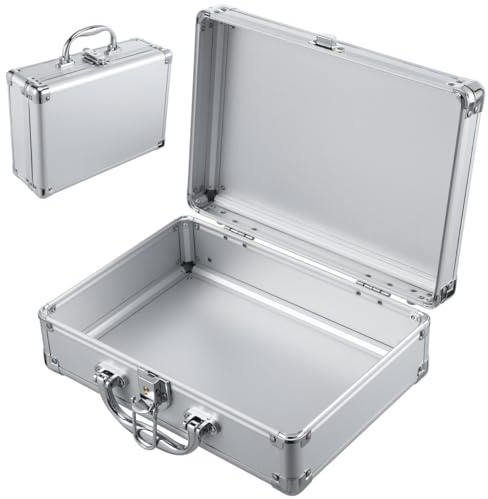 Didiseaon Aluminum Alloy Briefcase Lockable Metal Suitcase with Key Hard Carry Case for Makeup Tools Small Cameras Cash Instruments and Accessories Portable Storage Case 11.42 X 8.07 X 4.13 in
