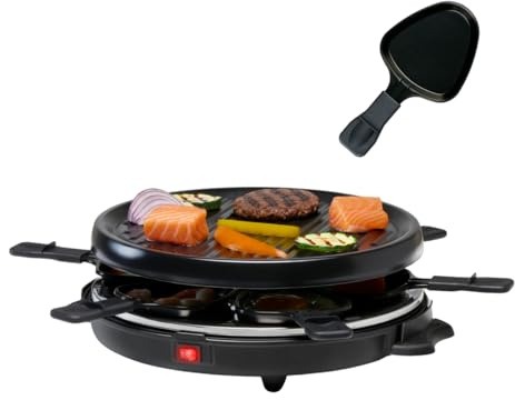 alpina Raclette-Grill 800W - Set gourmand pour 8 personnes - avec plaque de cuisson amovible, Noir