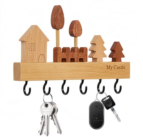 22,5 x 3 x 2 cm Porte Clef Mural en Bois avec 6 Robustes Crochets et 2 Vis | Porte-clés Crochets, Décoratif Porte Cles Mural pour Salon, Salle de Bain, Cuisine, les Entrées et Couloirs