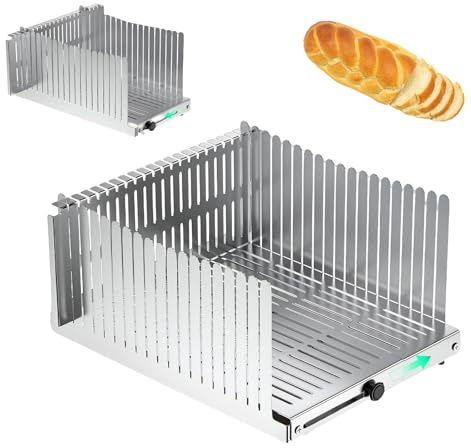 Trancheuse à Pain Manuelle en Acier Inoxydable, Guide de Tranches pour Pain, Largeur réglable : 14 à 21 cm, Épaisseur : 14 mm, Outil de Cuisson Pliable pour Pain, Bagels, Toast, Gâteaux et Burritos