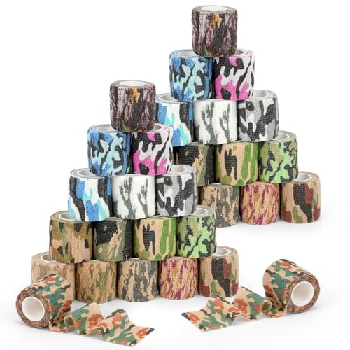 IBEQUEM Lot 32 Bandes Camouflage Autocollantes Extensibles Chasse Sport | Bande 5mx15cm flexible, camouflage armes lampes arcs, bandage articulaire poignet cheville sportif
