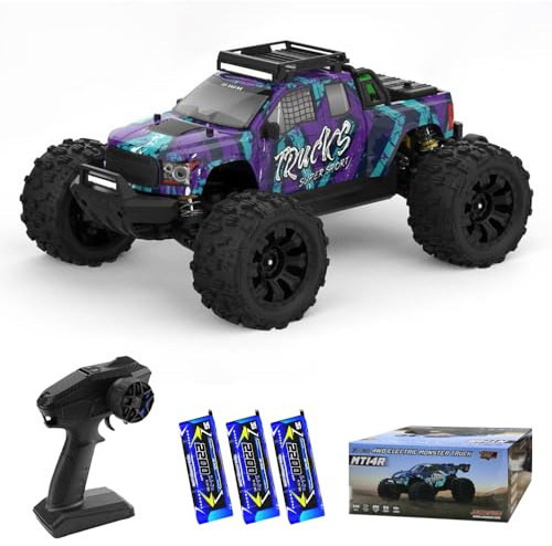 Teeggi 1/14 Ferngesteuertes Auto für Erwachsene, 100 km/h Höchstgeschwindigkeit, 3S Bürstenloser Motor RC Hohe Geschwindigkeit Offroad Drift Rennauto, 4WD Off Road Race Buggy, 3 Batterien (Lila)
