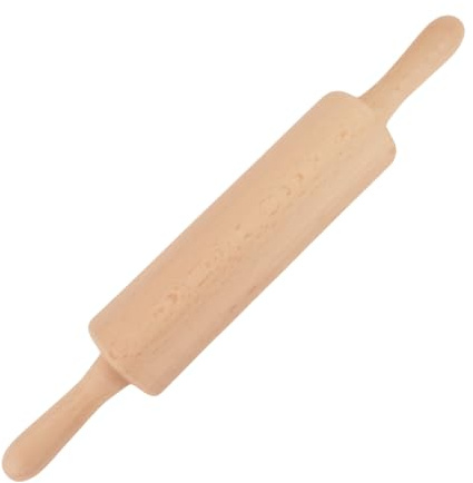 Holz Teigroller 38 cm klassisch mit drehbaren Griffen Nudelholz zum Backen