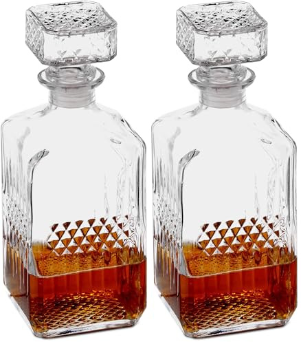 Relaxdays Whisky Karaffe, Glas, Dekanter für Whiskey, Cognac, Rum, Gin, 900 ml, Schnaps Karaffe Heimbar, transparent 10027876 (Packung mit 2)