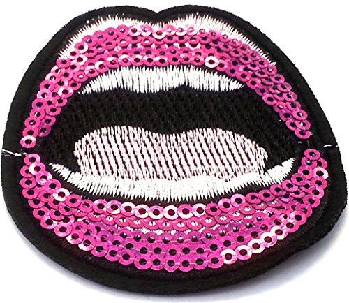 B2SEE Strass Glitzer Lippen Mund Aufnäher Aufbügler Bügelbilder Set Iron on Patches Applikation mit Pailletten Glitzer für Kleider Frauen zum aufbügeln Pink Lips 7 x 6 cm
