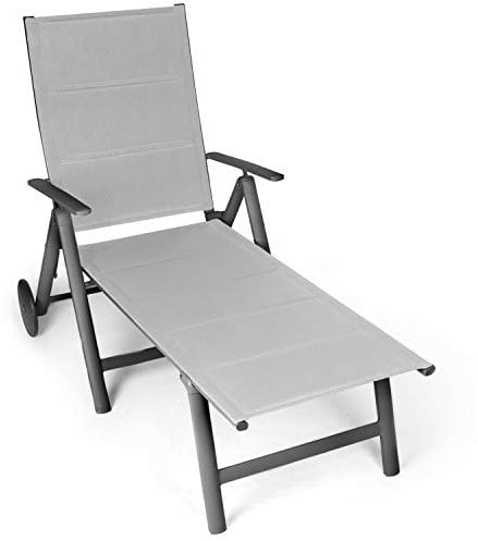 Vanage gepolsterte Alu Sonnenliege in grau - Gartenliege mit 2 Rädern - Liegestuhl ist klappbar - Gartenmöbel - Strandliege aus Aluminium - Relaxliege für Garten, Terrasse und Balkon