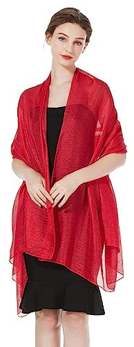 BEAUTELICATE Stola Schal Damen Festlich Leicht Umschlagtücher Halstuch Seidenschal Sommer für Abendkleid Hochzeit Brautkleider Sandstrand Rot, Einheitsgröße